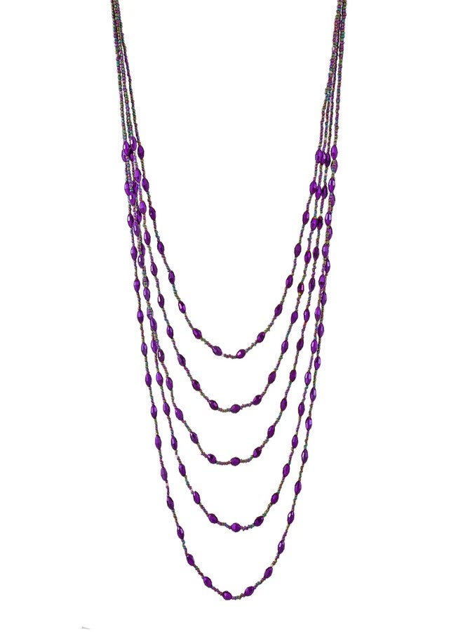 Xalroco Long Layered Necklace for Women Trendy Colorful Boho Chunky Crystal Beaded Jewelry Womens Dainty Statement Fashion Necklaces Costume Bead Strand Necklace (Purple) - Image 1